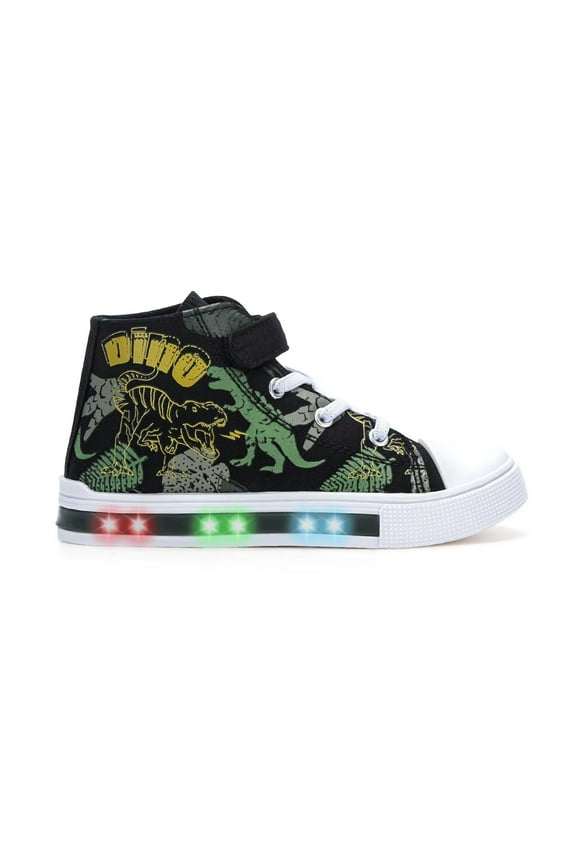 Boys Dinosaur Sneakers Light Up Flashing Shoes Toddler Easy Fasten High Top Canvas Sneaker Little Kid Size 11