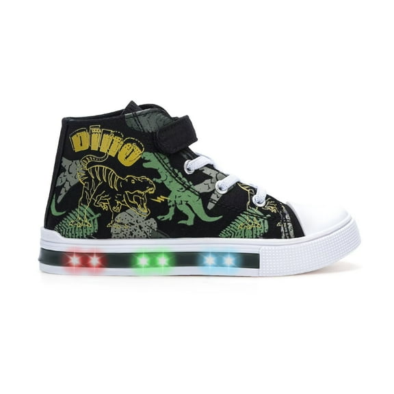 EUXTERPA Boys Dinosaur Sneakers Light Up Flashing Shoes Toddler Easy Fasten High Top Canvas Sneaker Little Kid Size 12