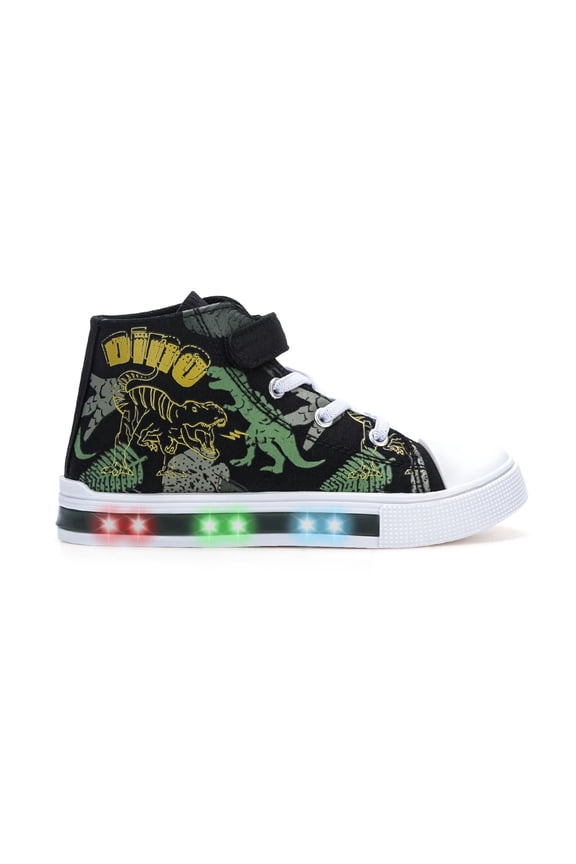 Boys Dinosaur Sneakers Light Up Flashing Shoes Toddler Easy Fasten High Top Canvas Sneaker Little Kid Size 13