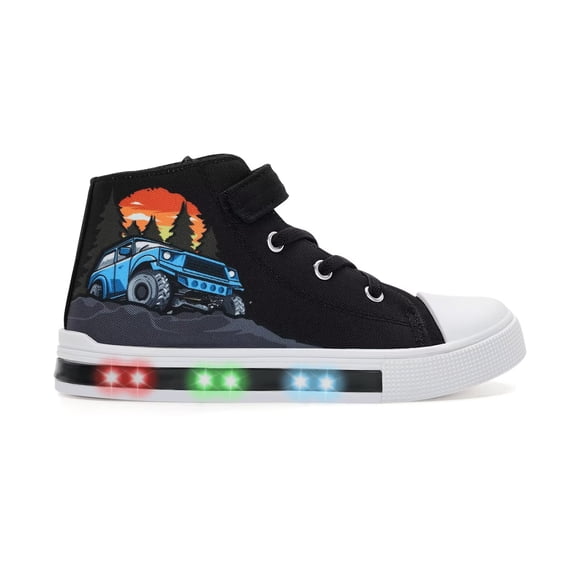 EUXTERPA Boys Car Sneakers Light Up Flashing Shoes Kids Easy Fasten High Top Canvas Sneaker Toddler Size 10