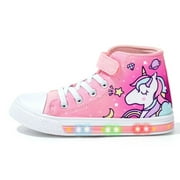 EUXTERPA Kids Toddler High Top Sneakers Boys Girls Light Up Shoes Child Easy Fasten Lightweight Canvas Sneaker Unicorn Size 10