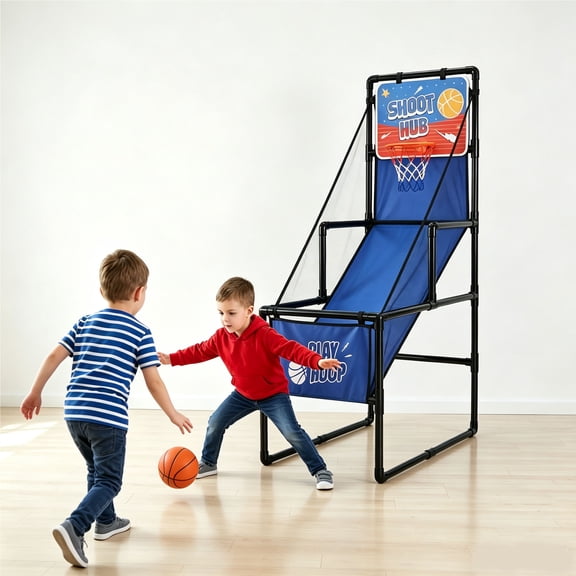 Kids & Toddler Indoor Arcade Basketball Hoop Game, 2-6 Year Old Girl Boy Toys Gifts with 2 Balls & Pump, Foldable Stand