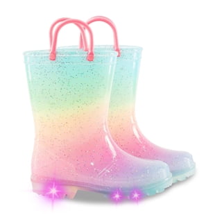 Kids Toddler Light Up Rain Boots Girls Waterproof Easy on Rain Shoes, Pink Gradient, Size 1