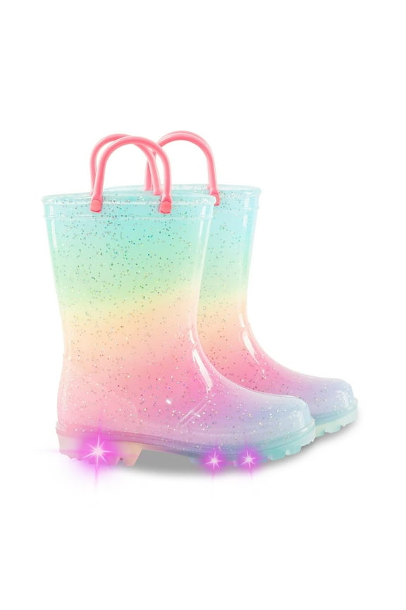 Kids Toddler Light Up Rain Boots Girls Waterproof Easy on Rain Shoes, Pink Gradient, Size 3