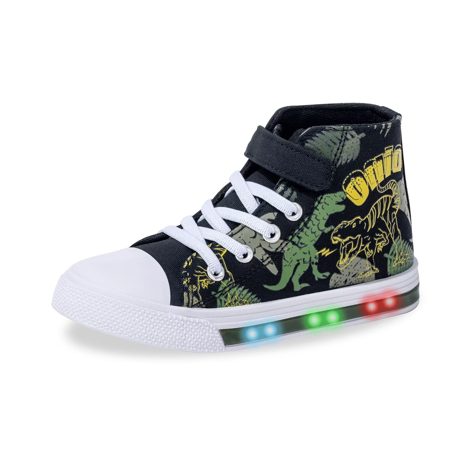 Toddler Boys Light Up Sneakers Kids High Top Canvas Shoes, Dinosaur, Size 9