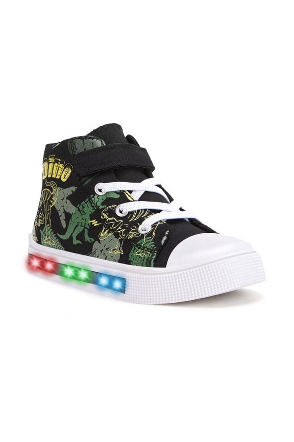 Toddler Boys Light Up Sneakers Kids High Top Canvas Shoes, Dinosaur, Size 10