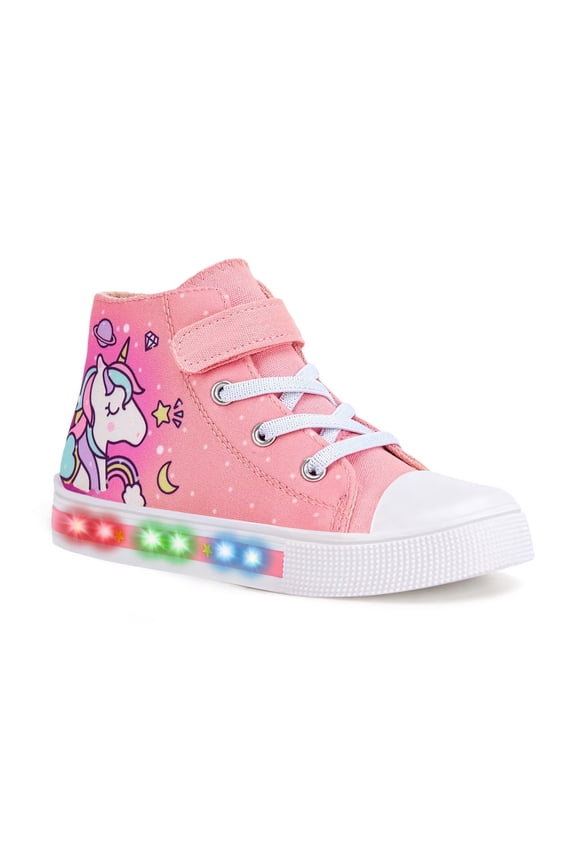Toddler Kids Light Up Sneakers Girls High Top Canvas Shoes, Pink, Size 2