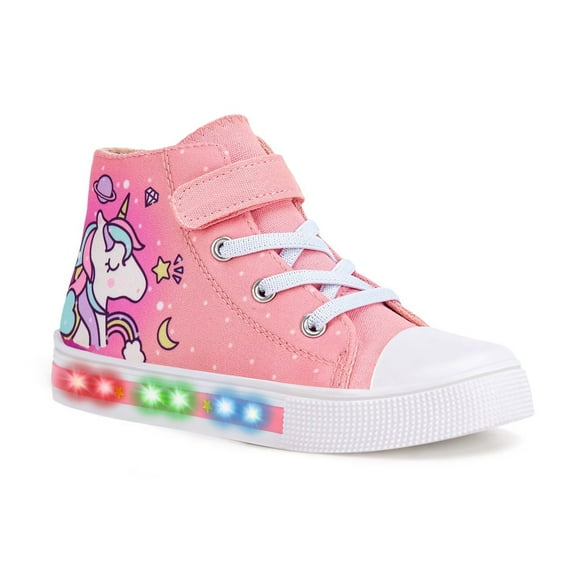 FUNCOO PLUS Toddler Girls Light Up Sneakers Kids High Top Canvas Shoes, Pink, Size 8