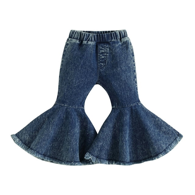 Kids Toddler Little Baby Girl Ruffle Ripped Jeans Bell Bottom Flare ...