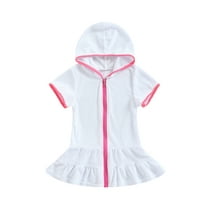 Kids Toddler Little Girl Swim Cover Up Towel Terry Swimsuit Wraps Zip Up Bathing Suit Robe Pool Beach Coverups Dress