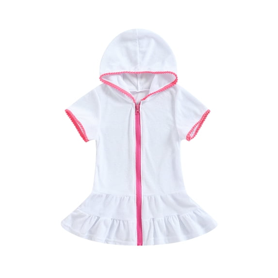 Kids Toddler Little Girl Swim Cover Up Towel Terry Swimsuit Wraps Zip Up Bathing Suit Robe Pool Beach Coverups Dress