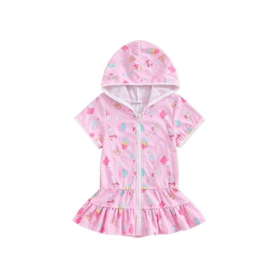 Kids Toddler Little Girl Swim Cover Up Towel Terry Swimsuit Wraps Zip Up Bathing Suit Robe Pool Beach Coverups Dress