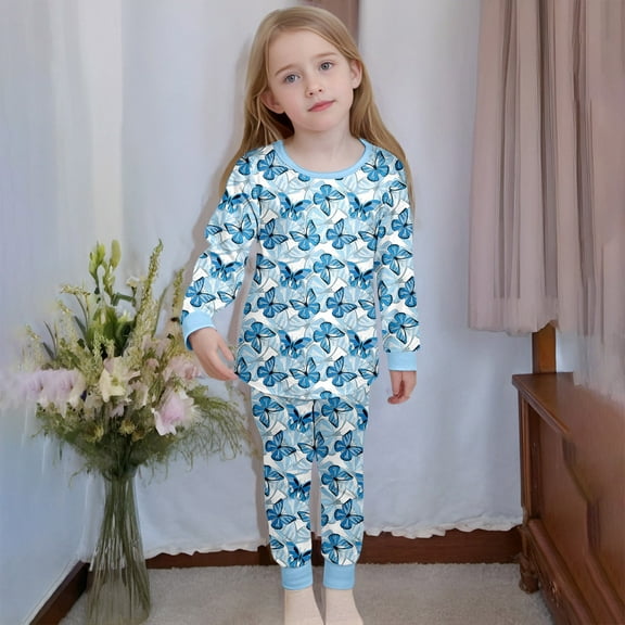 Kids Toddler Pajamas Set Butterfly Crewneck Top And Pants Summer Loungewear Boys Pjs Size 6-7 Years