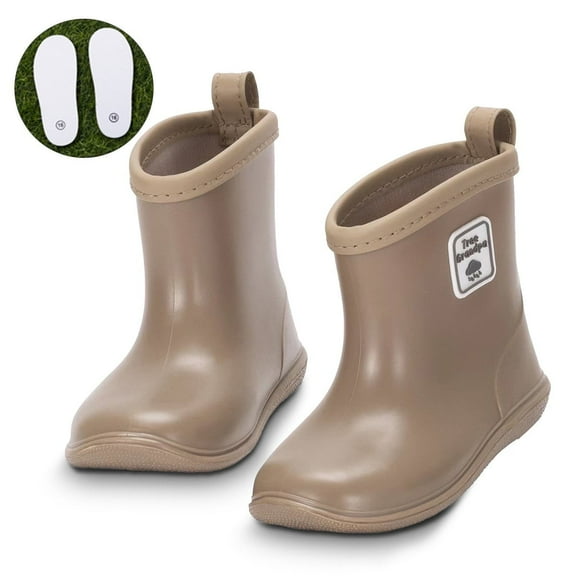 EONROACOO Anti-Slip Kids Toddler Rain Boots for Girls Boys, Rubber Rainboots, Khaki(Size 10)