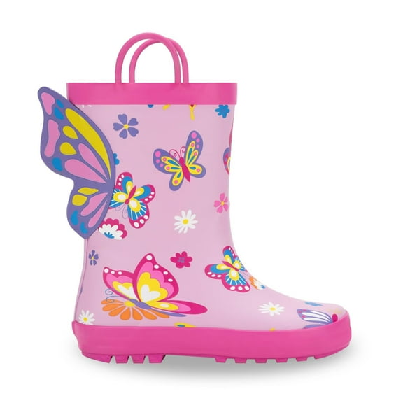 EUXTERPA Toddler Rain Boots for Boys Waterproof Kids Butterfly Rubber Boots with Easy On Handles Little Kid Size 11