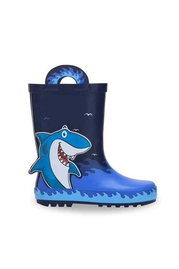 Toddler Rain Boots for Boys Waterproof Kids Shark Rubber Boots with Easy On Handles Little Kid Size 12