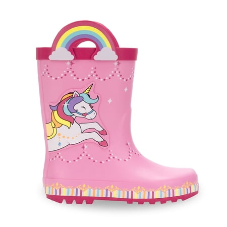 EUXTERPA Toddler Rain Boots for Girls Waterproof Kids Pink Rubber Boots with Easy On Handles Toddler Size 6