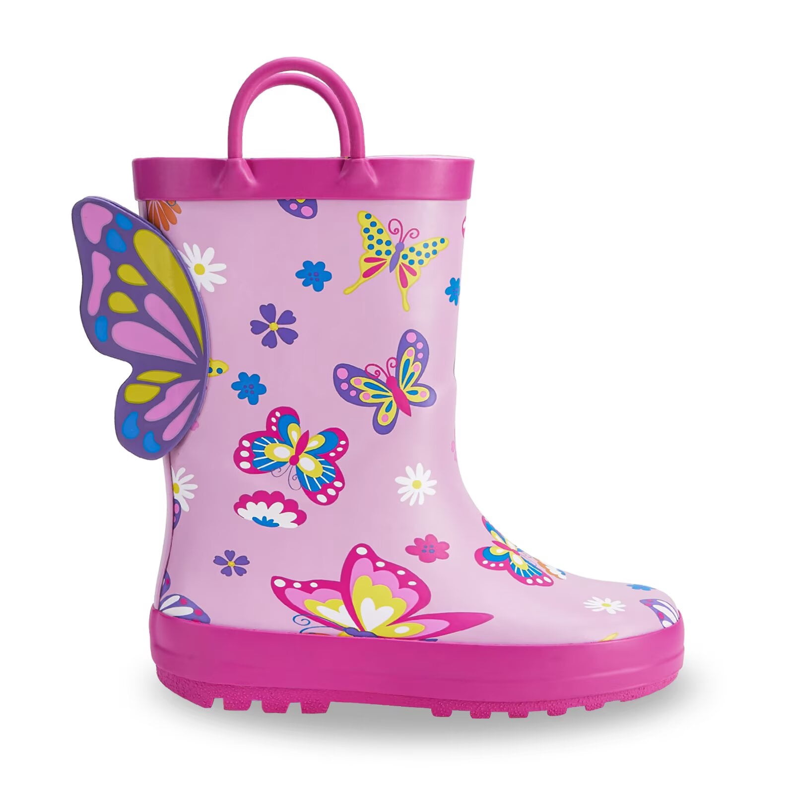 EUXTERPA Toddler Rain Boots for Boys Waterproof Kids Butterfly Rubber Boots with Easy On Handles Toddler Size 6
