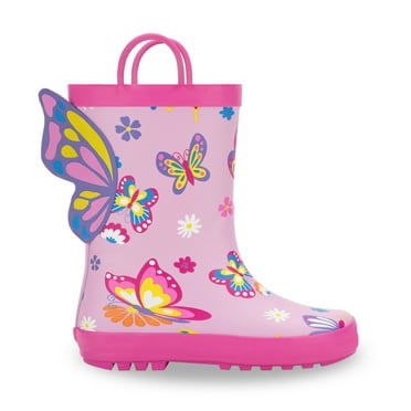 EUXTERPA Kids Toddler Rubber Rain Boots For Boys Girls Waterproof Rainboots with Fun Patterns and Easy On Handles Size 9