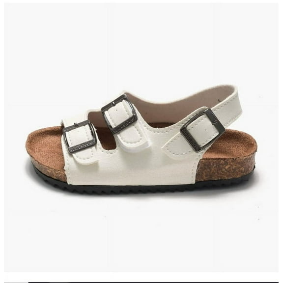 Kids Toddler Sandals Boys Girls Cork Footbed Sandal Comfort Double Buckle Slip On Slippers with Adjustable Back Strap