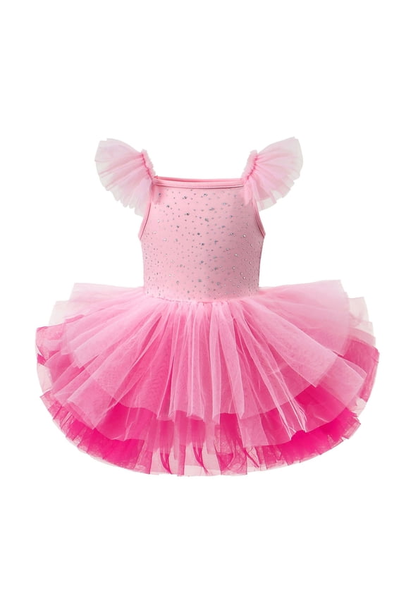 Kids Toddler Skirted Leotards Ballet Dance Tutu Princess Dress Ruffle Sleeve Ballerina Role Play