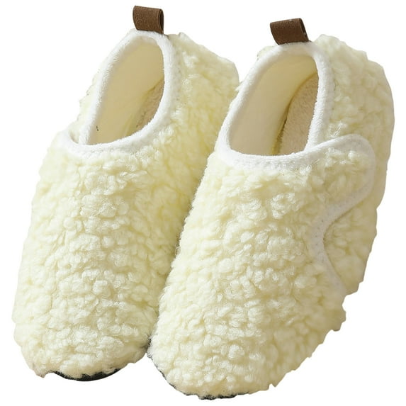 Kids Toddler Slippers Boys Girls Indoor Fuzzy House Shoes Winter Casual Slip on Barefoot Walking Shoes Lightweight Sneakers Beige 1.5 Big Kid