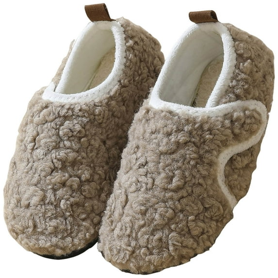 Kids Toddler Slippers Boys Girls Indoor Fuzzy House Shoes Winter Casual Slip on Barefoot Walking Shoes Lightweight Sneakers Khaki 1.5 Big Kid