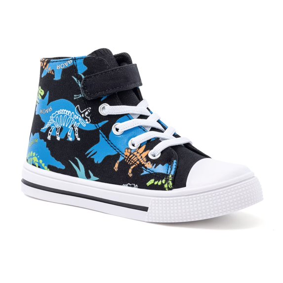 FUNCOO PLUS Toddler Kids Sneakers Boys High Top Canvas Shoes, Dinosaur, Size 2