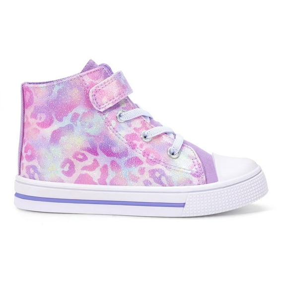 Kids Toddler Sneakers for Girls High Top Walking Canvas Shoes with Easy Wear Strap, Pink Purple PU, Size 11