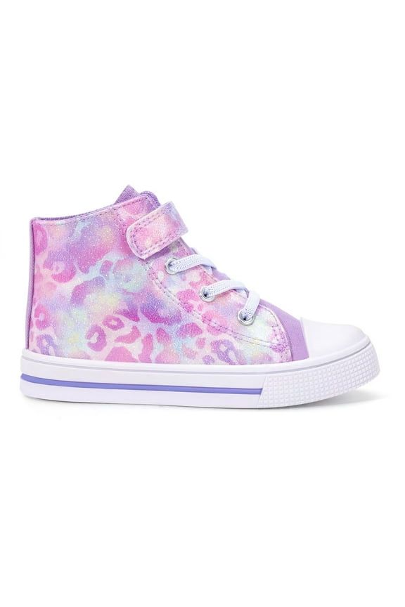 Kids Toddler Sneakers for Girls High Top Walking Canvas Shoes with Easy Wear Strap, Pink Purple PU, Size 13
