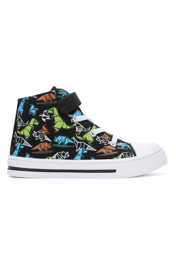 Kids Toddler Sneakers for Boys High Top Walking Canvas Shoes with Easy Wear Strap, Dinosaur, Size 10