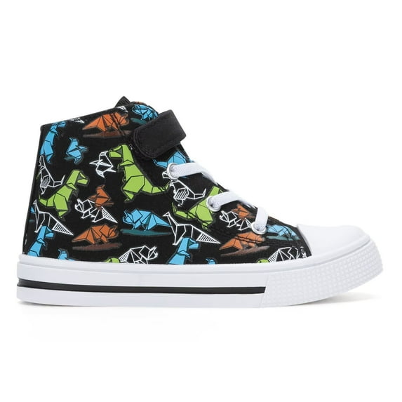 Kids Toddler Sneakers for Boys High Top Walking Canvas Shoes with Easy Wear Strap, Dinosaur, Size 8
