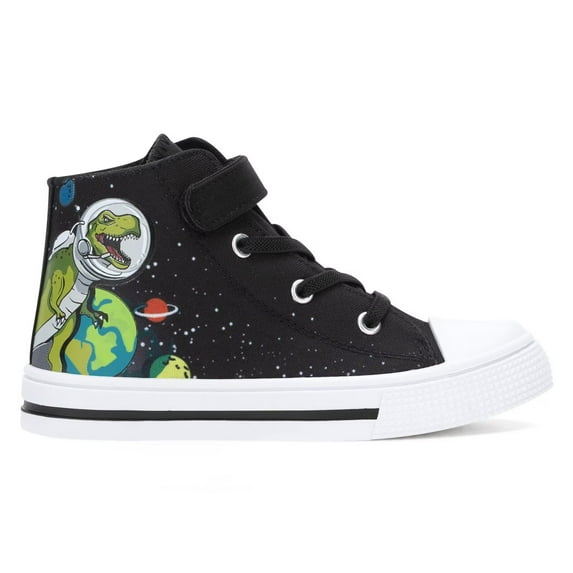 Kids Toddler Sneakers for Boys High Top Walking Canvas Shoes with Easy Wear Strap, Interstellar Dinosaur, Size 9