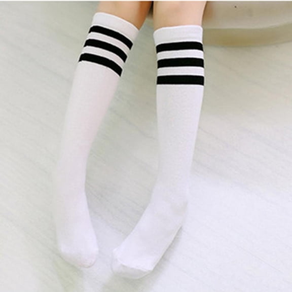 Kids Toddler Soccer Socks Knee High Tube Socks Three Stripes Cotton Cute Sport Stocking for Boys Girls