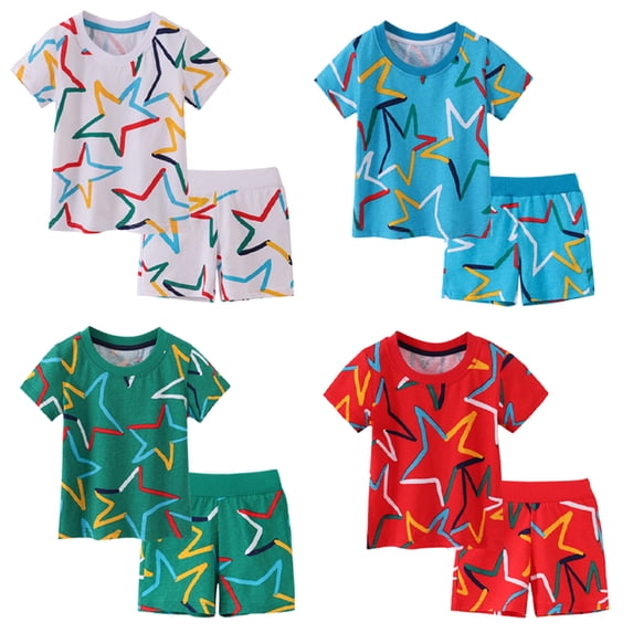 Kids Toddler Summer Set Outfits Baby Boys Cartoon Half Sleeved Clothing Set Print Short Sleeve Short Sleeved Shorts Two-Piece Set for 2-7T