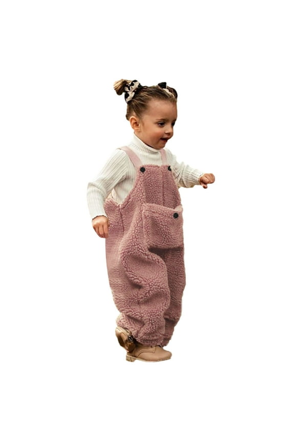 Kids Toddler Suspender Overalls Girls Romper Baby Warm Loose Wide Leg Pants Jumpsuit Size 2 Y-3 Y