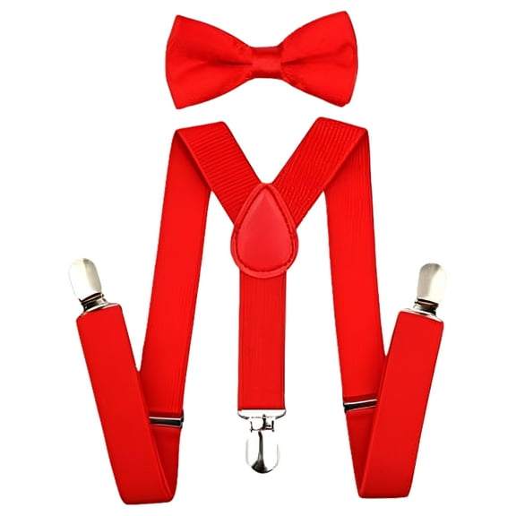 Kids  Toddler Suspenders and Bow Tie Set (Elastic Adjustable--Fits Baby to Toddler) (Red)