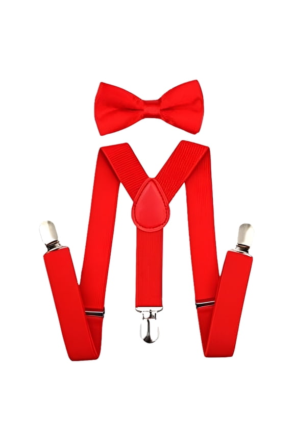 Kids  Toddler Suspenders and Bow Tie Set (Elastic Adjustable--Fits Baby to Toddler) (Red)