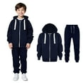 thumbnail image 1 of Kids Toddler Sweatsuit 2 Piece Long Sleeve Full Zip Up Dark Blue Soft Hoodie Jogger Set Winter Clothes Girls Clothes Size 7-8 Years Boys Girls Fashion, 1 of 6