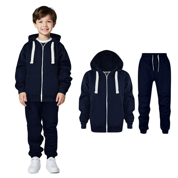 Kids Toddler Sweatsuit 2 Piece Long Sleeve Full Zip Up Dark Blue Soft Hoodie Jogger Set Winter Clothes Girls Clothes Size 7-8 Years Boys Girls Fashion
