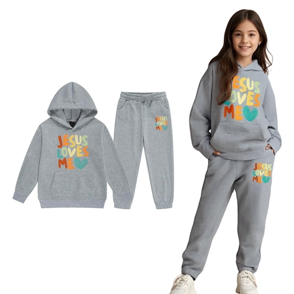 Kids Toddler Sweatsuit 2 Piece Long Sleeve Jesus Loves Me Basic Hoodie and Jogger Pants Winter Clothes Boys 10-11 Years Clothes