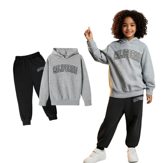 Kids Toddler Sweatsuit 2 Piece Long Sleeve Letter Graphic Pullover Hoodie Sweatshirt Jogging Pants Fall Winter Clothes Boy Clothes 5-6 Years