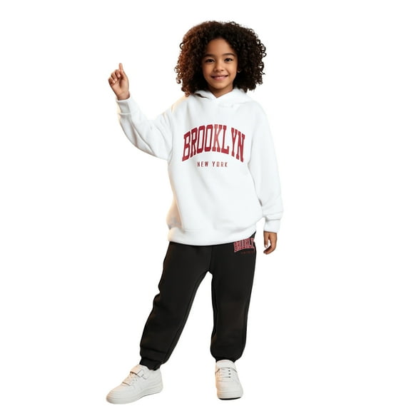 Kids Toddler Sweatsuit 2 Piece Long Sleeve Letter Graphic Soft Hoodie and Jogger Pants Winter Clothes Kids Outfits for Girls 4-5 Years Trendy