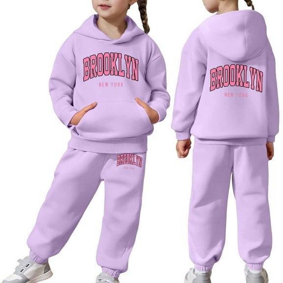 Kids Toddler Sweatsuit 2 Piece Long Sleeve Letter Printing Purple Pullover Hoodie Sweatshirt and Jogger Pants Fall Winter Clothes Boys Outfits Size 2T