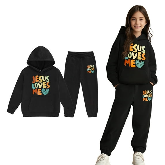 Kids Toddler Sweatsuit 2 Piece Long Sleeve Printed Hoodie Sweatshirt and Active Jogger Pants Winter Clothes Teen Girls Trendy Clothes 8-9 Years Boys Girls Fashion