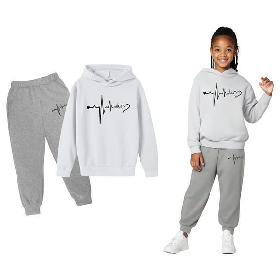 Kids Toddler Sweatsuit 2 Piece Long Sleeve Printed Hoodie Sweatshirt and Active Jogger Pants Fall Clothes Girl Sets 12-13 Years Boys Girls Fashion