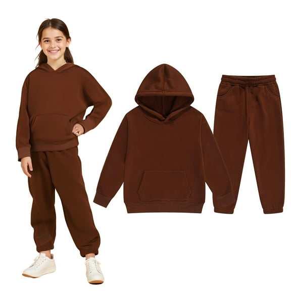 Kids Toddler Sweatsuit 2PC Long Sleeve Coffee Pullover Hoodie Sweatpants Set Fall Winter Clothes Boys Outfits Size 6-7 Years Boys Girls Fashion