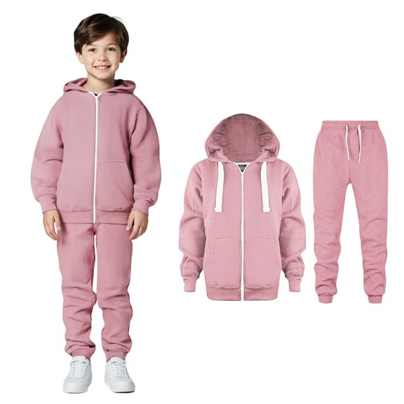 Kids Toddler Sweatsuit 2PC Long Sleeve Full Zip Up Pink Soft Hoodie and Jogger Pants Winter Clothes Boys Girls Active Tracksuit Set7-8 Years Boys Girls Fashion