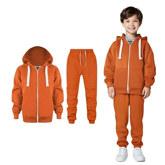Kids Toddler Sweatsuit 2PC Long Sleeve Full Zip Up Orange Sweatshirt Leggings Pants Fall Winter Clothes Boys 9-10 Years Clothes Boys Girls Fashion