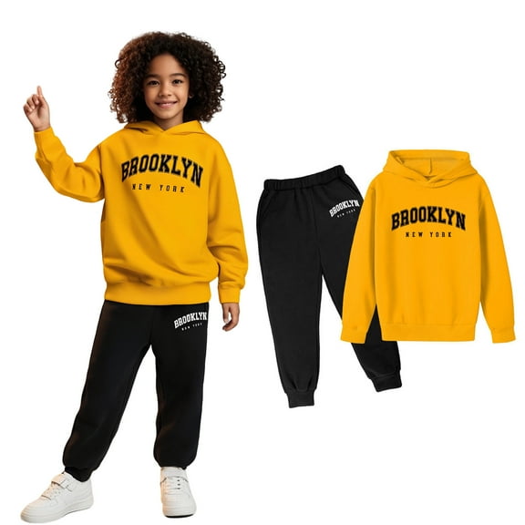 Kids Toddler Sweatsuit 2PC Long Sleeve Letter Graphic Hooded Sweatshirt and Jogger Pants Warm Fall Winter Clothes 7-8 Years Old Girl Clothes